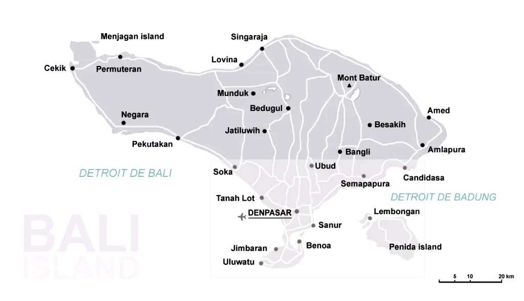 Carte de Bali en Indonésie