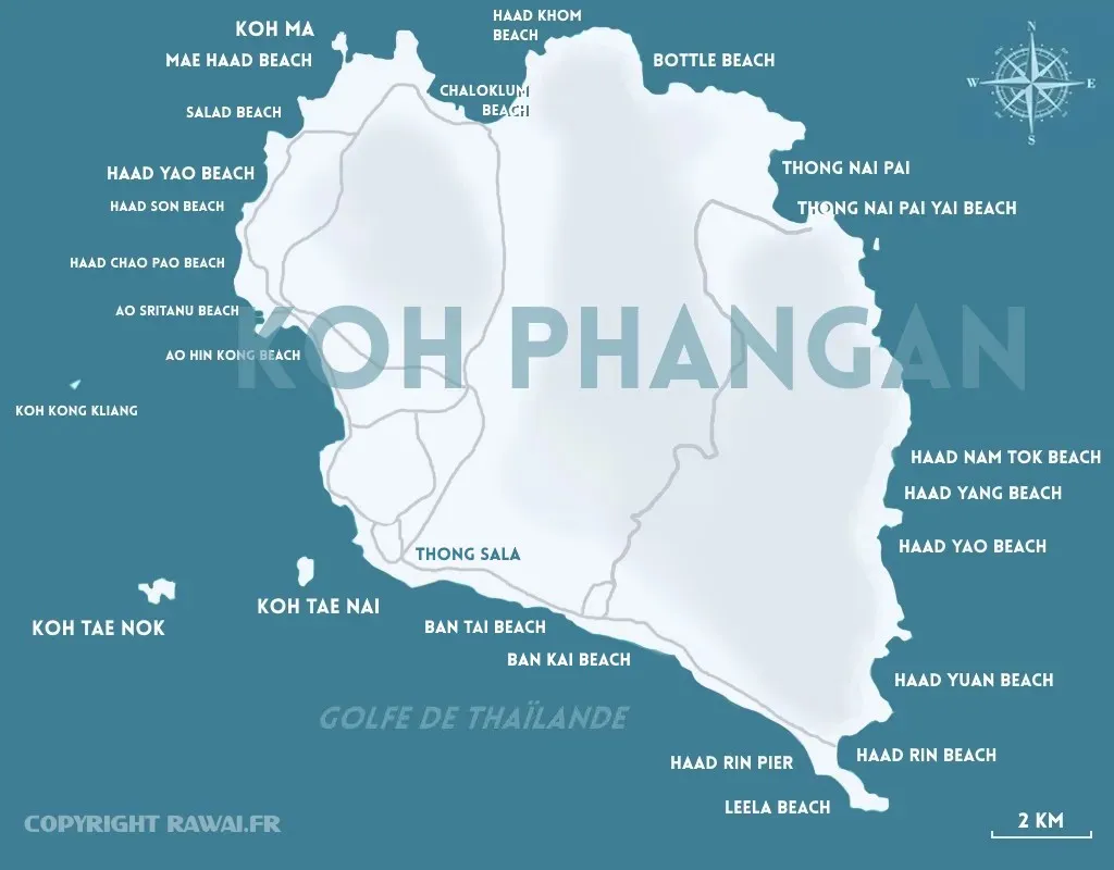 CARTE DE KOH PHANGAN EN THAILANDE