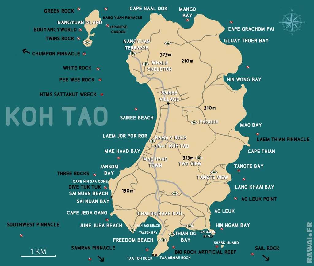 CARTE DE KOH TAO SITES DE PLONGEE