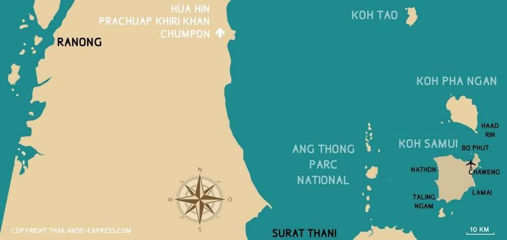 Carte de la région de Surat thani, Koh Samui