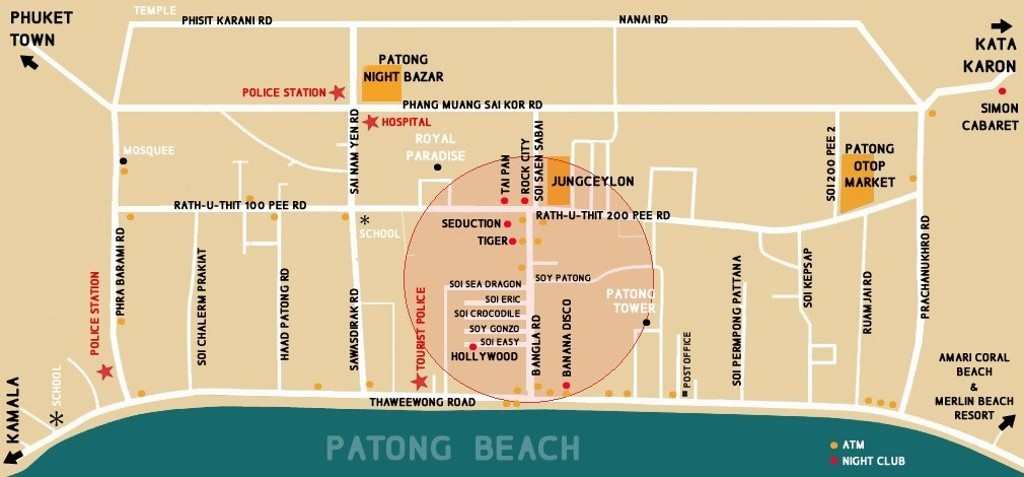 carte de Patong beach Phuket