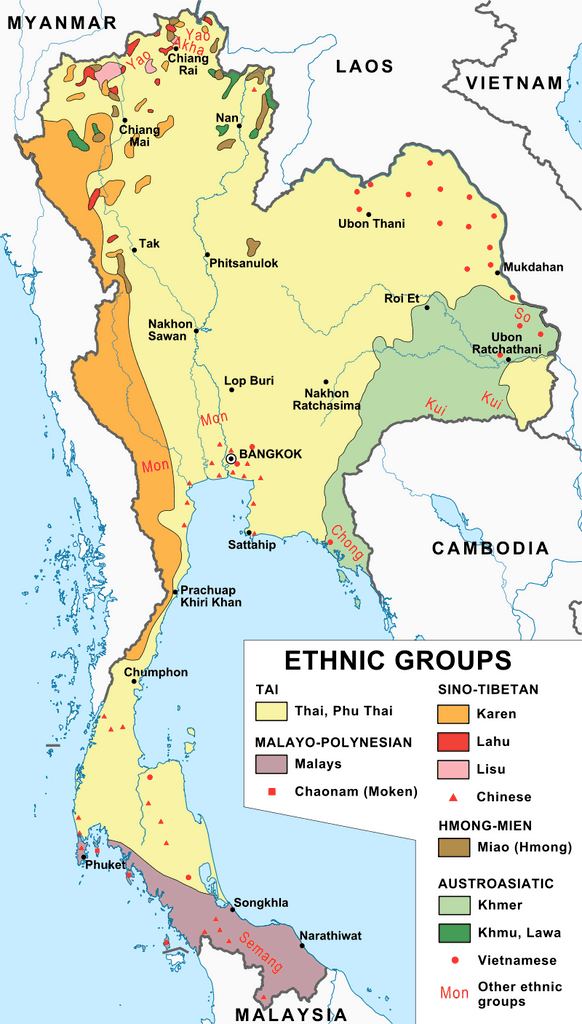 Carte des groupes ethniques en Thaïlande