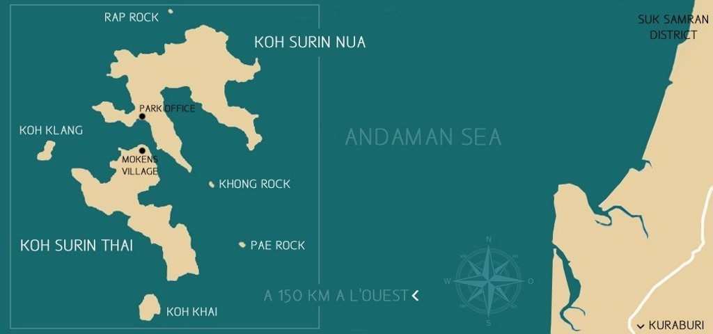 CARTE DES ILES SURIN EN THAILANDE