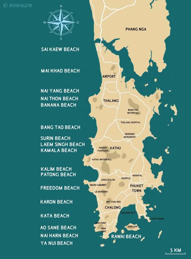 CARTE DES PLAGES DE PHUKET THAILANDE