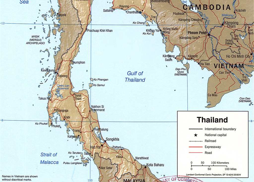 carte du sud de la Thailande