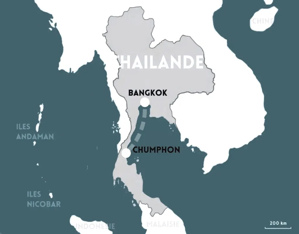 distance entre bangkok et chumphon