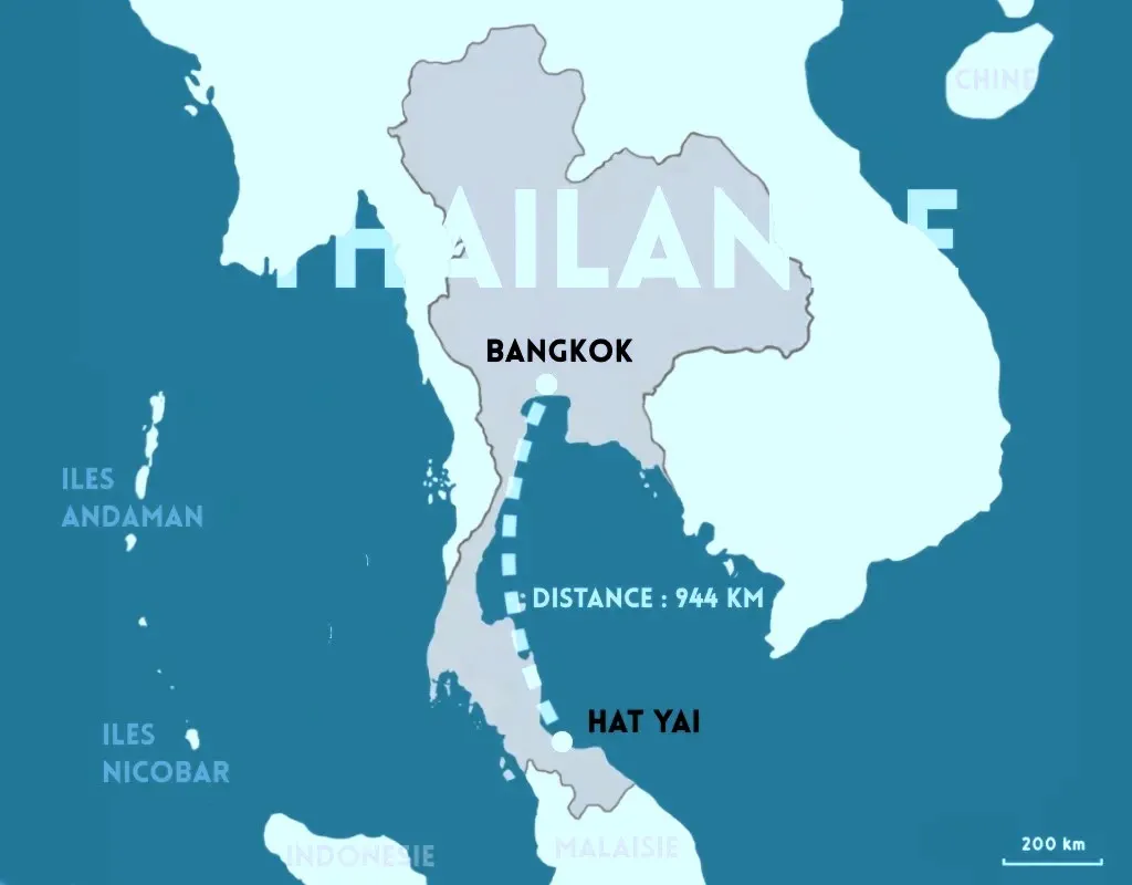 distance entre bangkok et hat yai
