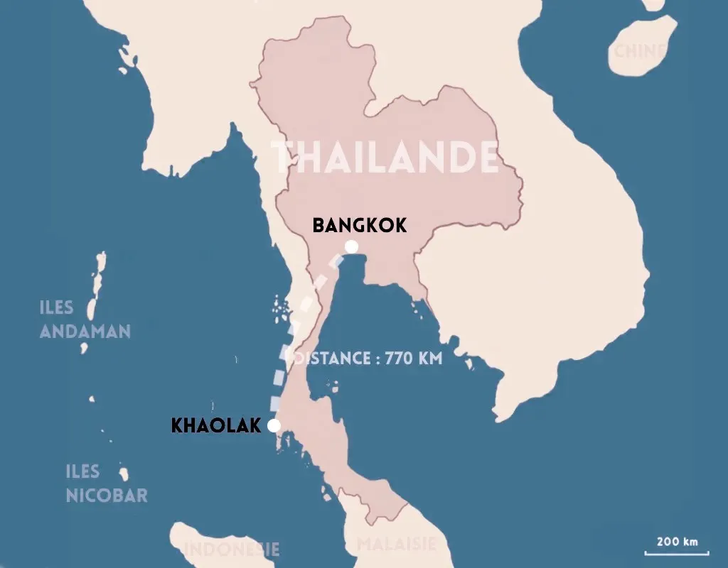 DISTANCE ENTRE BANGKOK ET KHAO LAK