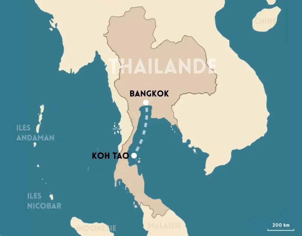 distance entre bangkok et koh tao