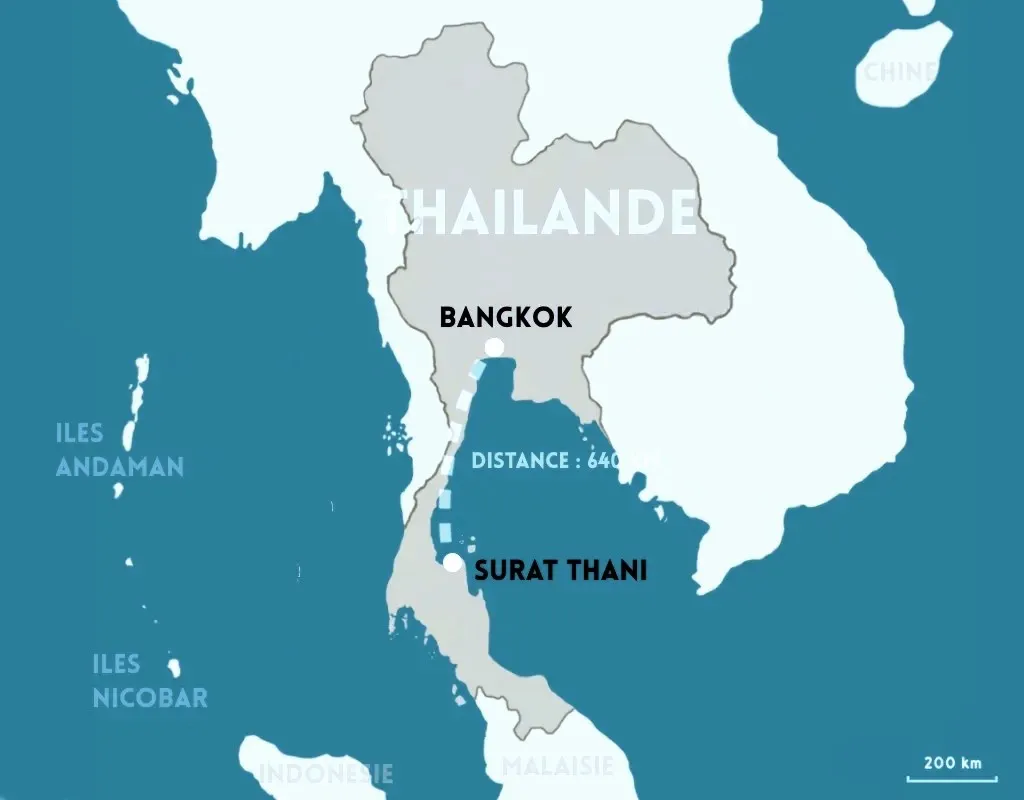 distance entre bangkok et surat thani
