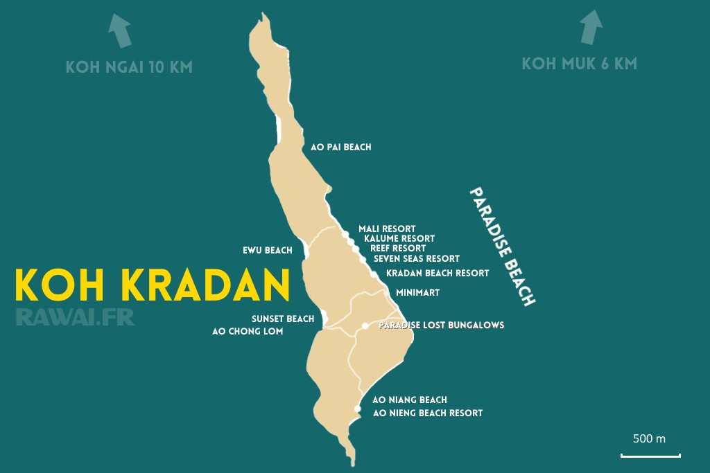KOH KRADAN MAP ANDAMAN SEA THAILAND