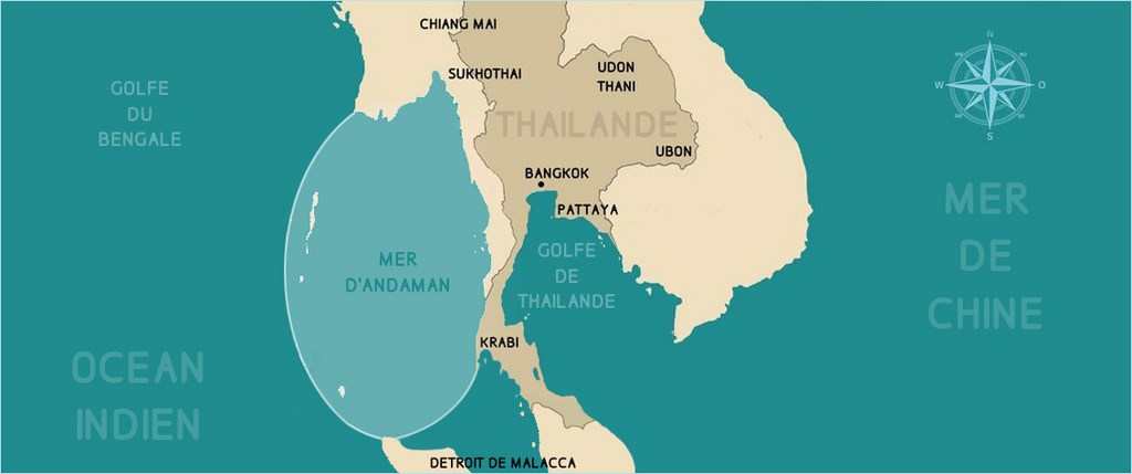 Carte de la Mer d'Andaman dans l'Océan indien